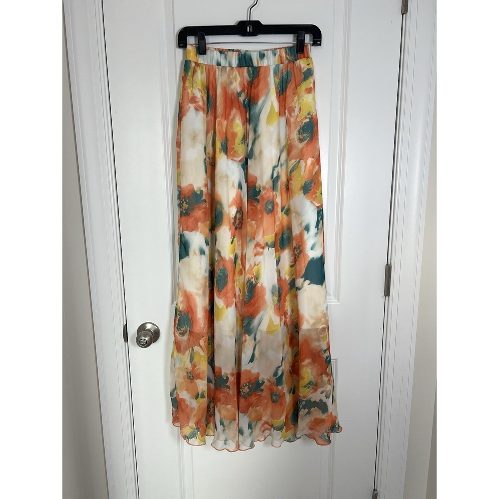 Women's Floral Maxi Flowy Floral Skirt Resortwear‎ Beach Vacation Size Medium